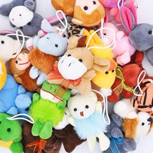 JOYIN 24 Pack Mini Animal Plush Toy Assortment (24 Units 3" Each), Animals Keychain Decoration for Kids, Small Stuffed Animal Bulk for Kids, Carnival Prizes, School Gifts