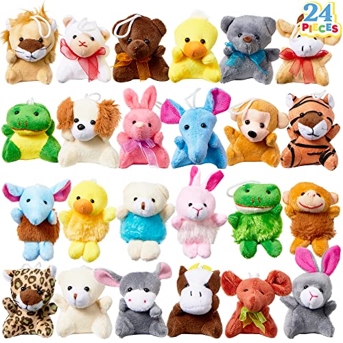 JOYIN 24 Pack Mini Animal Plush Toy Assortment (24 Units 3" Each), Animals Keychain Decoration for Kids, Small Stuffed Animal Bulk for Kids, Carnival Prizes, School Gifts