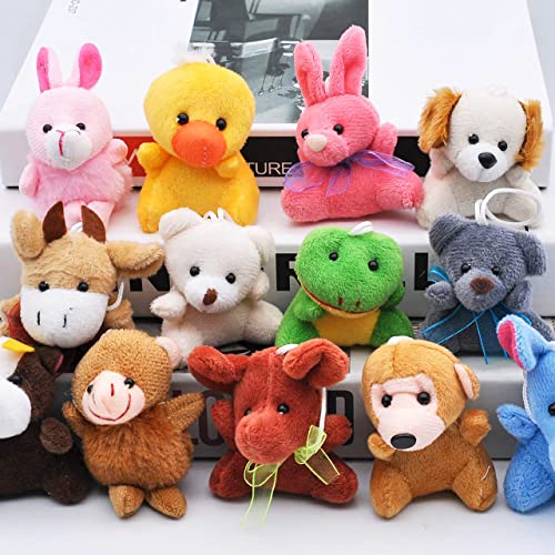 JOYIN 24 Pack Mini Animal Plush Toy Assortment (24 Units 3" Each), Animals Keychain Decoration for Kids, Small Stuffed Animal Bulk for Kids, Carnival Prizes, School Gifts