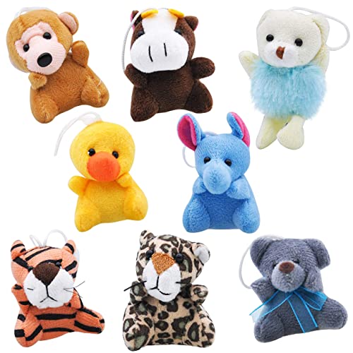 JOYIN 24 Pack Mini Animal Plush Toy Assortment (24 Units 3" Each), Animals Keychain Decoration for Kids, Small Stuffed Animal Bulk for Kids, Carnival Prizes, School Gifts