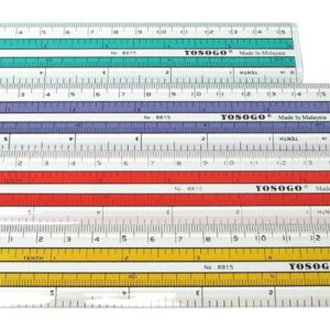 6 inch Rulers | 15 cm Rulers | Transparent Plastic Ruler | Pack of 12 of Premium Quality Rulers | Yellow, Green, Red and Blue