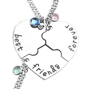 top plaza best friends forever and ever necklaces for 3 bff heart puzzle matching alloy pendant necklaces set friendship jewelry for sisters (silver)