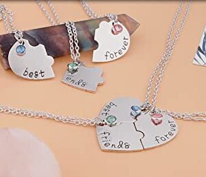 Top Plaza Best Friends Forever and Ever Necklaces for 3 BFF Heart Puzzle Matching Alloy Pendant Necklaces Set Friendship Jewelry for Sisters (Silver)