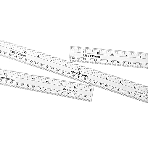 hand2mind 12 inch Transparent, Flexible Safe-T Plastic Rulers, Flat 12 in. Flexible Rulers, Safety Ruler for Measurement, Safety Kids School Supplies, Straight Shatter-Resistant Rulers (Pack of 24)