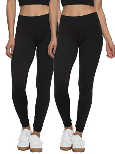 Felina Velvety Super Soft Lightweight Style C2801 Leggings 2-Pack - for Women - Yoga Pants, Workout Clothes (Black, Large)