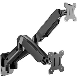wali dual monitor wall mount, gas spring monitor arm for 2 screens up to 32 inch, 19.8 lbs. fully adjustable arm mounting holes up to 100 x 100 (gswm002), black