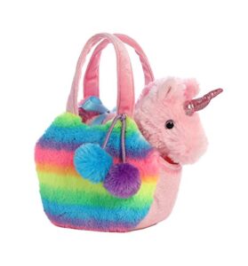 aurora® fashionable fancy pals™ rainbow unicorn™ stuffed animal - on-the-go companions - stylish accessories - multicolor 7 inches