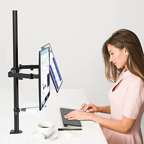 WALI Extra Tall Dual LCD Monitor Fully Adjustable Desk Mount Fits 2 Screens up to 27 inch, 22 lbs. Weight Capacity per Arm (M002XL), Black