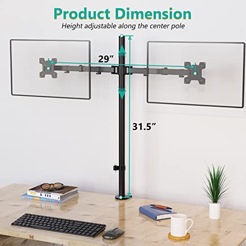 WALI Extra Tall Dual LCD Monitor Fully Adjustable Desk Mount Fits 2 Screens up to 27 inch, 22 lbs. Weight Capacity per Arm (M002XL), Black