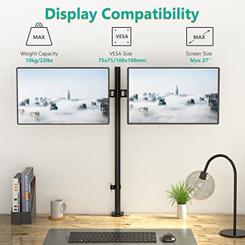 WALI Extra Tall Dual LCD Monitor Fully Adjustable Desk Mount Fits 2 Screens up to 27 inch, 22 lbs. Weight Capacity per Arm (M002XL), Black