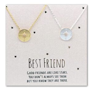 compass necklace, best friend necklace for 2, bff necklace, friendship necklace for 2, silver dainty necklace, christmas gift, graduation gifts, valentines