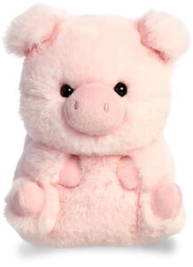 aurora® round rolly pet™ prankster pig™ stuffed animal - adorable companions - on-the-go fun - pink 5 inches