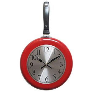 timelike wall clock, 10 inch metal frying pan kitchen wall clock home decor - kitchen themed unique wall clock with a screwdriver (red)