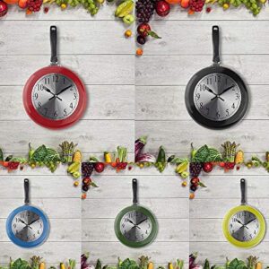 Timelike Wall Clock, 10 inch Metal Frying Pan Kitchen Wall Clock Home Decor - Kitchen Themed Unique Wall Clock with a Screwdriver (Red)