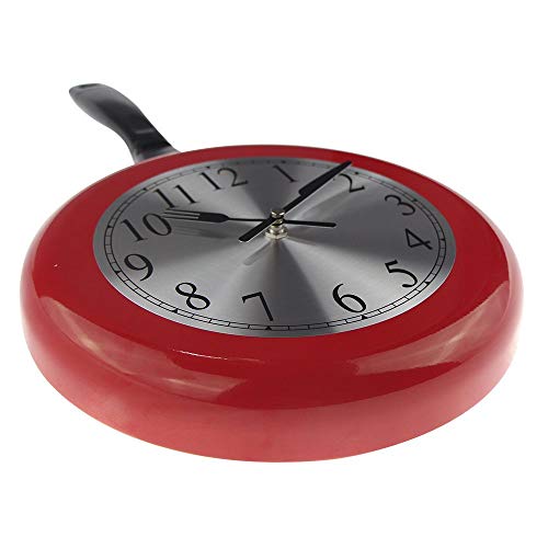 Timelike Wall Clock, 10 inch Metal Frying Pan Kitchen Wall Clock Home Decor - Kitchen Themed Unique Wall Clock with a Screwdriver (Red)