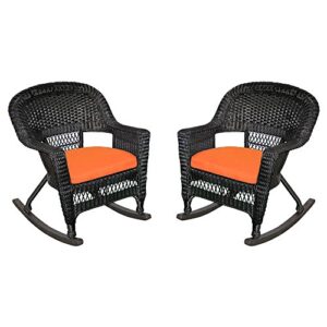 jeco rocker wicker chair with orange cushion, set of 2, black