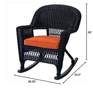 Jeco Rocker Wicker Chair with Orange Cushion, Set of 2, Black