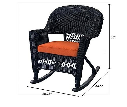 Jeco Rocker Wicker Chair with Orange Cushion, Set of 2, Black