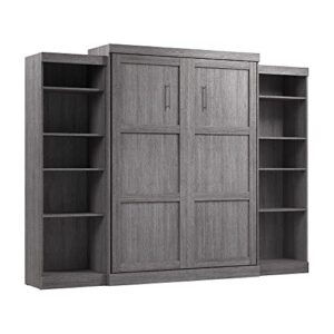 bestar pur queen murphy bed and 2 shelving units, 115-inch space-saving wall bed with storage
