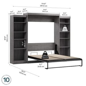 Bestar Pur Queen Murphy Bed and 2 Shelving Units, 115-inch Space-Saving Wall Bed with Storage