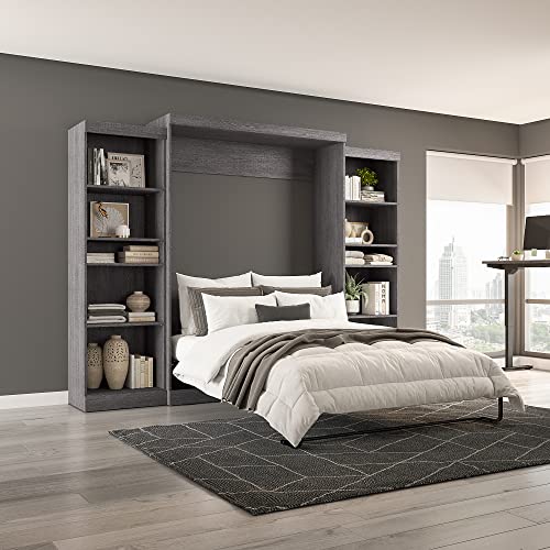 Bestar Pur Queen Murphy Bed and 2 Shelving Units, 115-inch Space-Saving Wall Bed with Storage