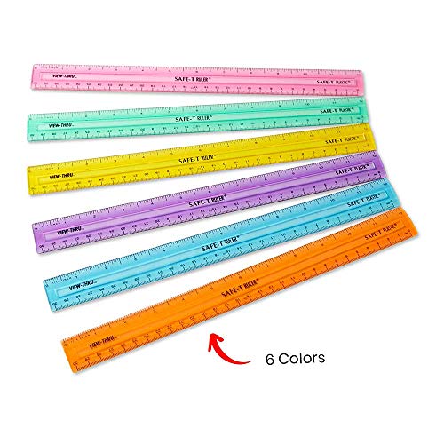 hand2mind 12 inch Multicolored, Transparent, Semiflexible Safe-T Plastic Rulers, Rainbow Clear Rulers for Kids, Flexible Ruler, Rulers for School, Unbreakable Rulers, Straight Edge Ruler (Pack of 48)