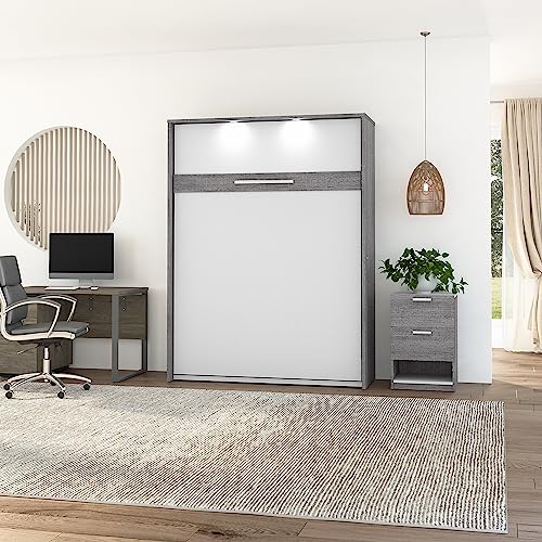 Bestar, Cielo Collection, Queen Murphy Bed with Built-in LED Lights (Bark Grey & White)