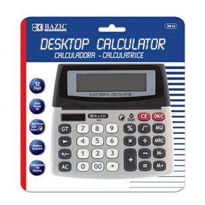 bazic 12-digit dual power desktop calculator w/adjustable display, solar & battery, lcd display, standard function electronics calculators, 1-pack