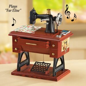 Collections Etc Animated Antique Sewing Machine Tabletop Music Box Complete with Fabric, Scissors, and Treadle Pedal - Plays Fur Elise