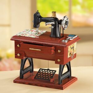 Collections Etc Animated Antique Sewing Machine Tabletop Music Box Complete with Fabric, Scissors, and Treadle Pedal - Plays Fur Elise