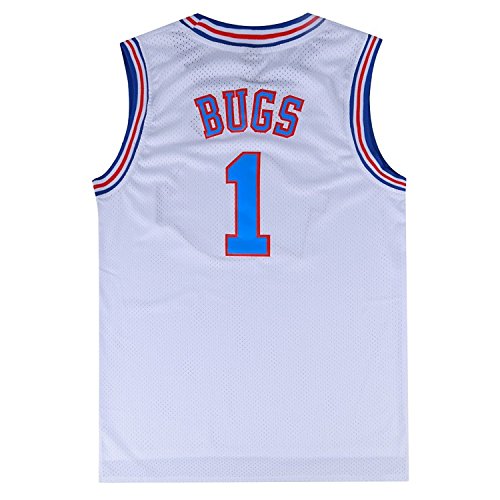 BOROLIN Mens Basketball Jersey Bugs #1 Space Jersey (White, X-Large)