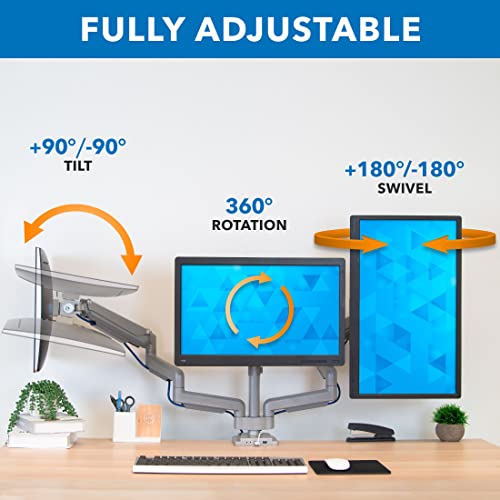 Mount-It! Triple Monitor Mount | Desk Stand with USB and Audio Ports | 3 Counter-Balanced Gas Spring Height Adjustable Arms for Three 24 27 30 32 Inch VESA Screens | C-Clamp and Grommet Bases Included