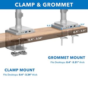 Mount-It! Triple Monitor Mount | Desk Stand with USB and Audio Ports | 3 Counter-Balanced Gas Spring Height Adjustable Arms for Three 24 27 30 32 Inch VESA Screens | C-Clamp and Grommet Bases Included