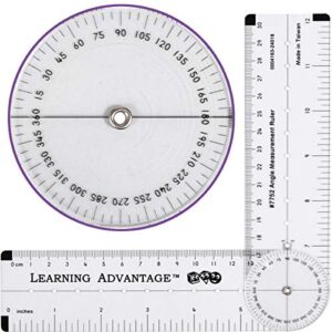 learning advantage-7752 angle measurement ruler - clear, flexible and adjustable geometry measuring tool - measure angles to 360 degrees and lines to 12"