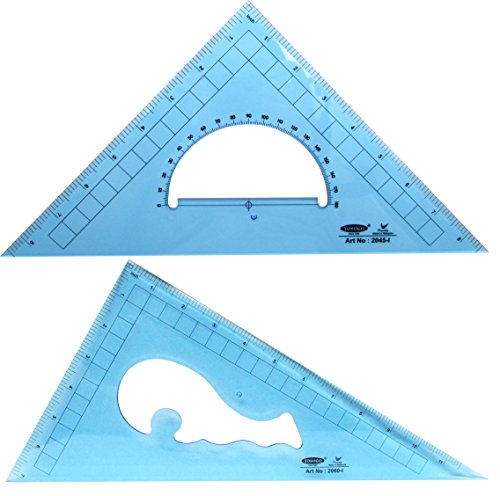 Pack of 2 Large Transparent Triangle Ruler Set Square: 12 Inch- 30/60 Degree & 9 inch 45/90 Degree | Essential for School and Work use (Inch Scale)