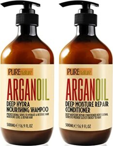argan oil shampoo and conditioner set - moisturizing sulfate free moroccan care with keratin - for curly, straight, dry and damaged hair - hydrating, anti frizz salon technology