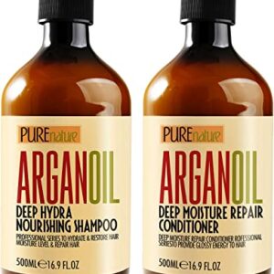 Argan Oil Shampoo and Conditioner Set - Moisturizing Sulfate Free Moroccan Care with Keratin - For Curly, Straight, Dry and Damaged Hair - Hydrating, Anti Frizz Salon Technology