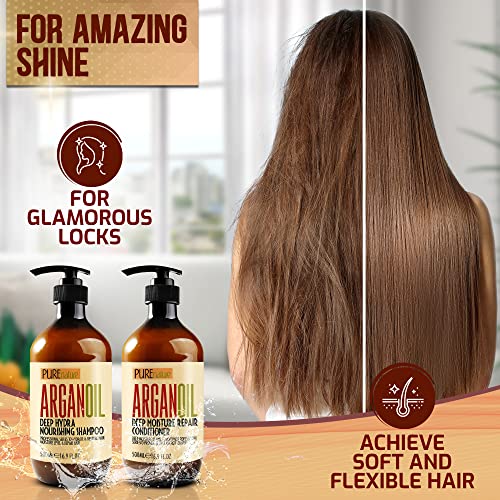 Argan Oil Shampoo and Conditioner Set - Moisturizing Sulfate Free Moroccan Care with Keratin - For Curly, Straight, Dry and Damaged Hair - Hydrating, Anti Frizz Salon Technology