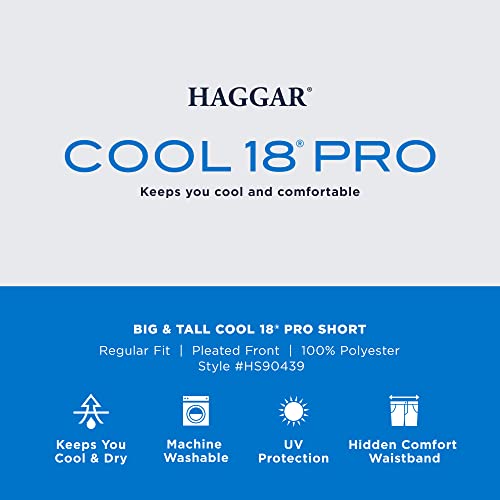 Haggar Men's Cool 18 Pro Straight Fit Pleat Front 4-Way Stretch Expandable Waist Short with Big & Tall Sizes, Navy, 44