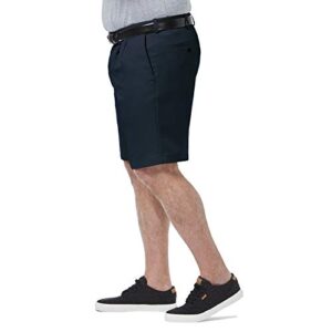 Haggar Men's Cool 18 Pro Straight Fit Pleat Front 4-Way Stretch Expandable Waist Short with Big & Tall Sizes, Navy, 44