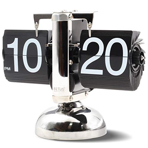 Betus Flip Desk Clock - Mechanical Retro Style -Digital Display Battery Powered - Home & Office Décor 8 x 6.5 x 3 Inches (Black)