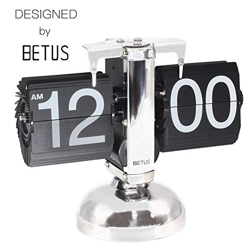 Betus Flip Desk Clock - Mechanical Retro Style -Digital Display Battery Powered - Home & Office Décor 8 x 6.5 x 3 Inches (Black)