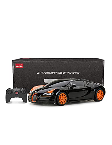 RASTAR RC Car | 1:24 Bugatti Veyron 16.4 Grand Sport Vitesse Radio Remote Control Racing Toy Car Model Vehicle, Black/Orange