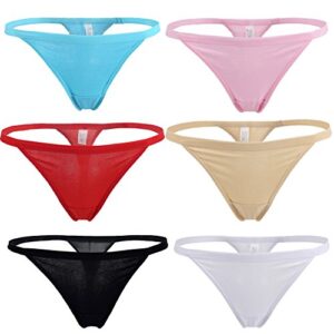 yoyi fashion women cotton low rise soft breathable t-back g-string thong panties 6 packs us size m/l