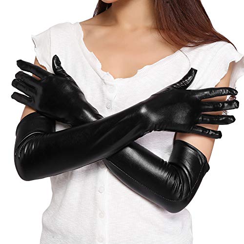 LOVARTS BEAUTY Long Women Opera Party Flapper Evening Satin Gloves Stretchy Adult Size Elbow Length 21in/53cm (Black-54cm/21in)