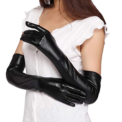 LOVARTS BEAUTY Long Women Opera Party Flapper Evening Satin Gloves Stretchy Adult Size Elbow Length 21in/53cm (Black-54cm/21in)