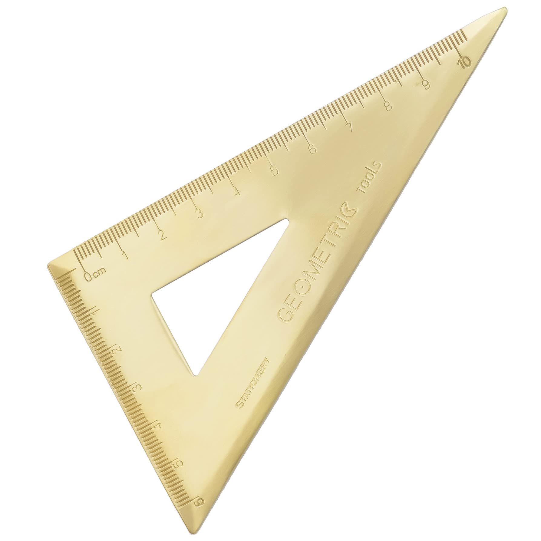 CKLT Gold Brass Triangle Ruler, Thickness 0.08inch Durable Set Square, Stationery Math Geometry Gift for Students and Children (Set Square)