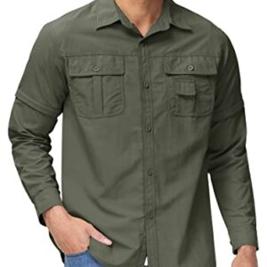 TACVASEN Men's Quick Dry UV Protection Zipper Convertible Long Sleeve Shirt,Green,Large