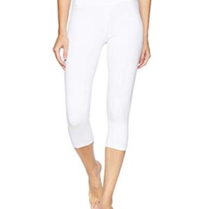 Splendor flying Women's Yoga Capri Legging Inner Pocket Non See-Through Fabric Leggings, Sfv074 White, Large