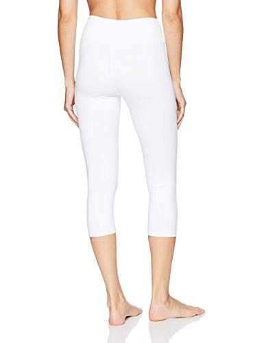 Splendor flying Women's Yoga Capri Legging Inner Pocket Non See-Through Fabric Leggings, Sfv074 White, Large